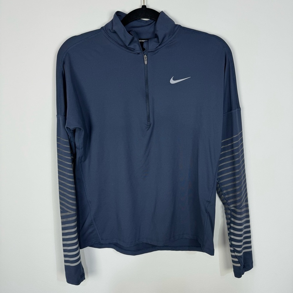 Nike running navy & gold long sleeve quarter zip lightweight jacket top